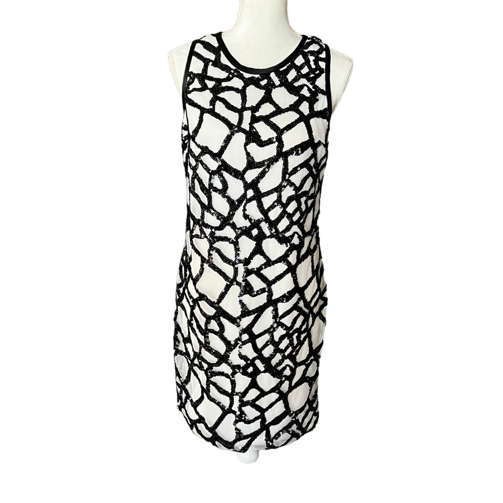 ivy + blu COLLECTION Black Sequin Geometric Shift Dress Mini Size S